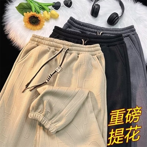 胖子加大加肥美式束脚裤子男女潮流宽松百搭休闲长裤情侣运动卫裤图片