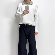 千鸟格拼接polo领卫衣老钱长袖t恤WY93-P45，男装T恤，星座208-5