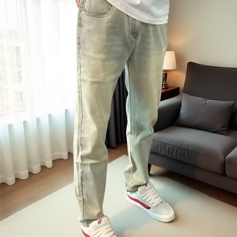 美式复古做旧牛仔裤男士春夏季新款时尚百搭显瘦弹力修身小脚长裤,男装牛仔裤,星座506A