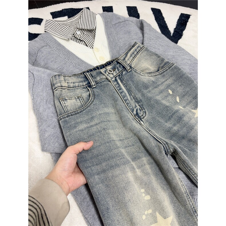 B221美式ins高街修身五角星微喇牛仔裤LK25580-特P45控78,男装牛仔裤,电商B221