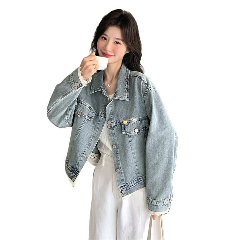 浅蓝色牛仔外套女春秋2025新款韩系设计感超好看宽松休闲夹克上衣,女装短外套,2C218