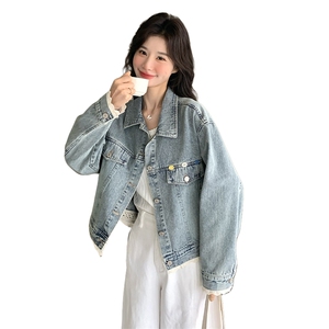 浅蓝色牛仔外套女春秋2025新款韩系设计感超好看宽松休闲夹克上衣图片