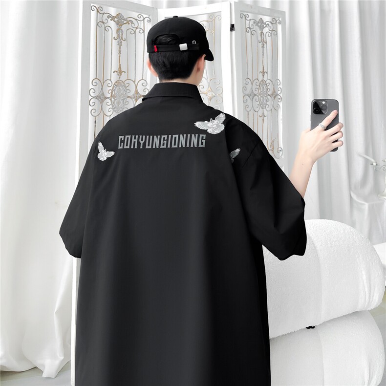 2025夏装飞鹰印花短袖衬衫男夏季宽松休闲半袖衬衣CS608-特P40,男装衬衫,电商A006