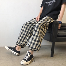 神裤港风格子休闲裤宽松百搭显瘦抽绳束脚休闲长裤2151-P25，男装休闲裤，电商A128