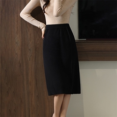 2025年秋季中腰百搭中长款女士四平短裙，女装半身裙，举月羊绒