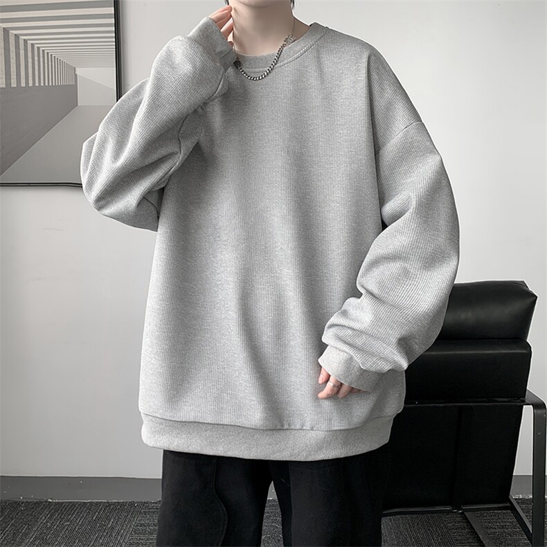 华夫格卫衣圆领卫衣男大码长袖t恤男外套HW76099-P30加绒款-P40,男装卫衣,电商A040
