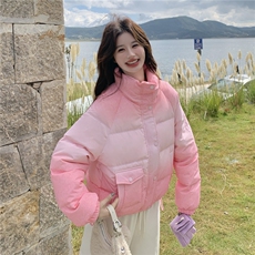渐变粉奶呼呼白鸭绒羽绒服女冬季2025新款韩系学院风小个子短款，女装羽绒服，2C218