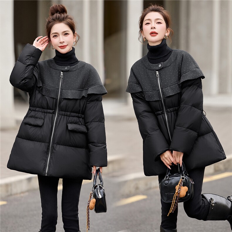 BAO款主推，现货荷叶边拼接短款羽绒服女2025冬季新款保暖外套,女装羽绒服,仟媚宠