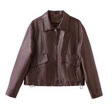 2025秋装新款简约风尚摩登复古风皮衣外套，女装皮衣，魅丽静蓝