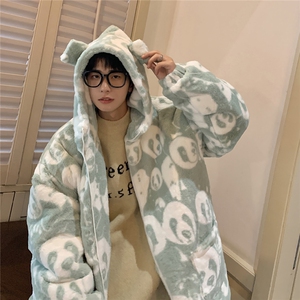 港风羊羔毛棉衣女连帽毛绒棉服男外套男8701P105控138图片