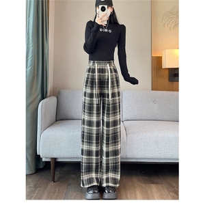 AK2380-p40 黑灰格子裤显瘦休闲裤女夏季遛弯裤春秋图片