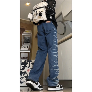 欧美hiphop直筒牛仔裤美式复古阔腿裤垂坠感xz310a-4-nz15图片