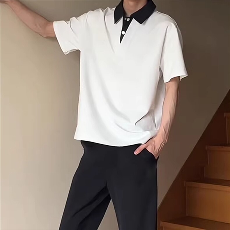 T518-特P28！现货！美式假两件短袖polo衫夏季重磅痞帅高级感t恤,男装T恤,星座1811B