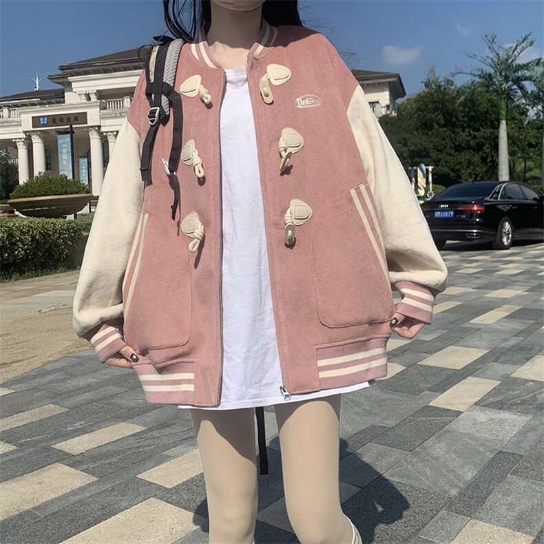 秋冬韩版宽松百搭加绒加厚休闲外套女复古盐系棒球服上衣C394-P95,女装短外套,星座911-2(原星座613-2）