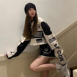 美式可拆卸机车服外套女宽松百搭情侣棒球服夹克男高街W1518-P63图片