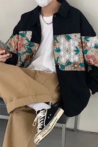 12026春季港风休闲大码M-5XL宽松潮拼接翻领夹克男7568P85控118图片