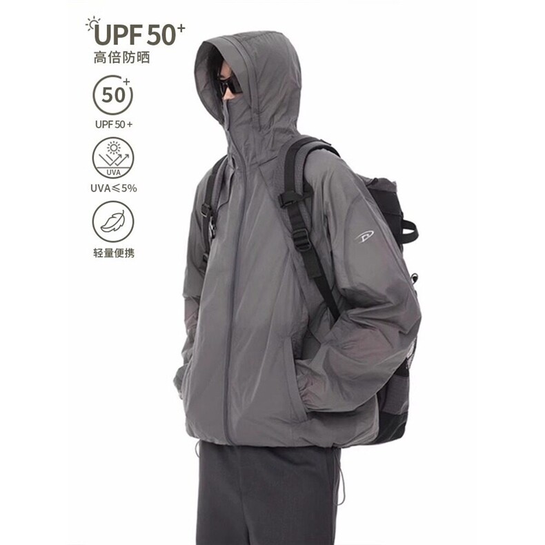 户外薄款冰丝防晒衣男夏季薄款宽松连帽防晒服防紫外线运动登山服图片
