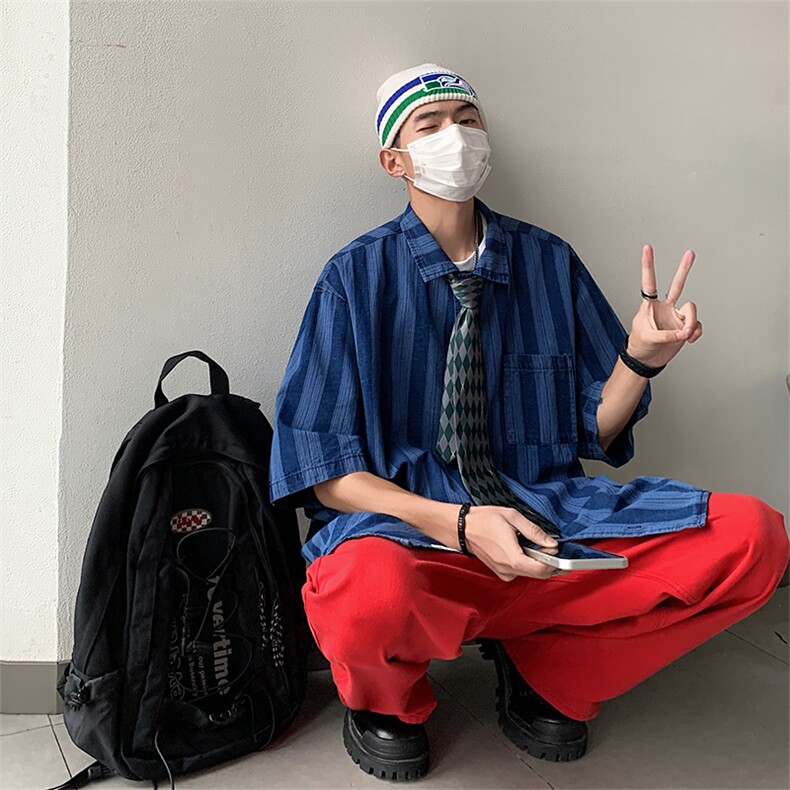 S3307-P59夏季高品质美式潮牌条纹水洗牛仔衬衫,男装衬衫,星座1501-1