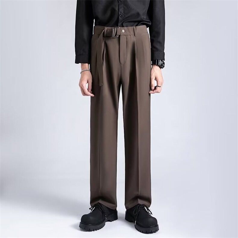 商务免烫垂感阔腿小西裤男士痞帅轻熟风宽松青年直筒拖地西装长裤，男装西服套装，星座601-2