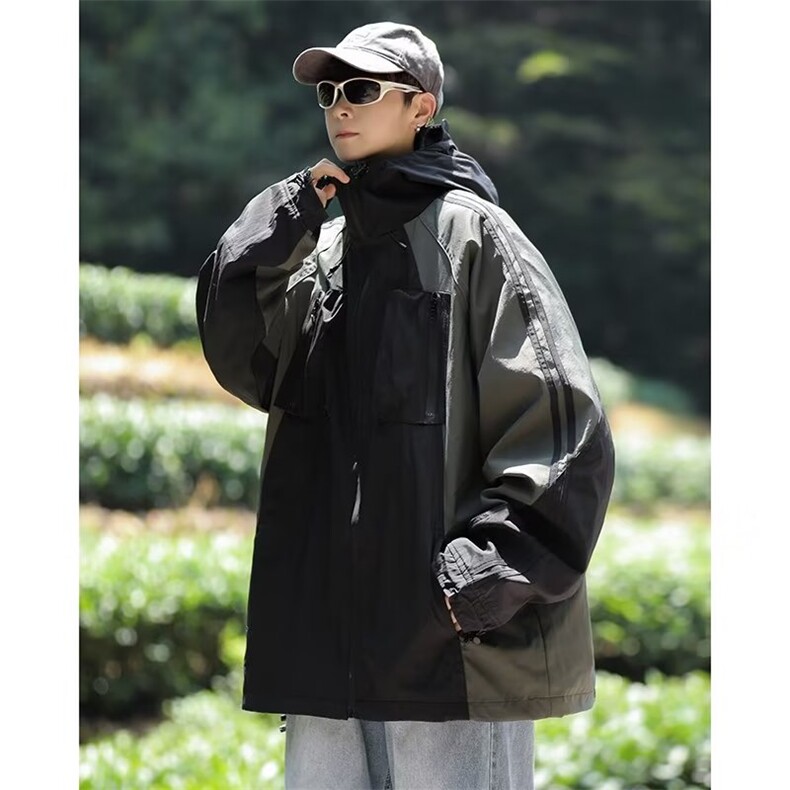 冲锋衣夹克男韩版拼色口袋连帽个性户外2024秋冬ins外套JK950-P65,男装夹克,星座1109-3