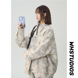 现货2025春季蝴蝶印花高街高品质流行中性痞帅夹克外套W355-P98图片