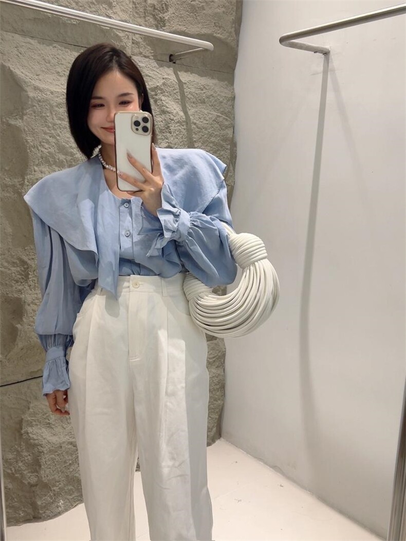 【DAVIDA】减龄翻领木耳边衬衣，其它，DAVIDA