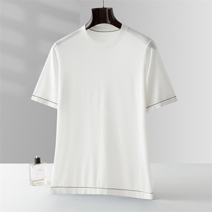 男康赛妮纯色圆领短袖2025年夏季套头上衣，男装T恤，晨晟羊绒