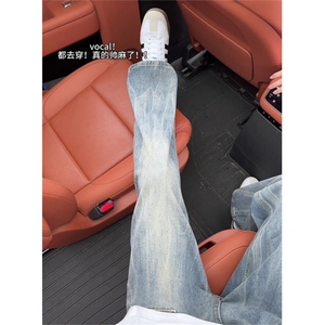 水洗直筒牛仔裤男款秋季痞帅裤子美式高街微喇工装长裤 NK59图片
