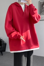 8XL-M叠穿假两件卫衣重磅连帽V领拼接套头衫宽松大码外套WY006P65，女装短外套，电商B312