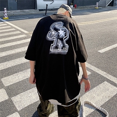 春夏新款麂皮绒R星字母印花短袖T恤XZ604-DT301-P35控48，男装T恤，星座604