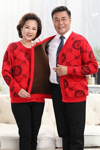 中老年情侣外套喜庆唐装宽松针织开衫男女款毛衣图片