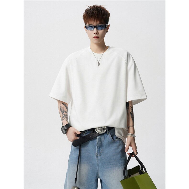T10129-特批30 控58 曼巴棉撞色拼接短袖大码T恤夏季薄款垂感短袖图片