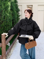 韩系拼接撞色格子围巾短款羽绒服女2025冬立领宽松小个子减龄外套，女装羽绒服，艾米莉亚