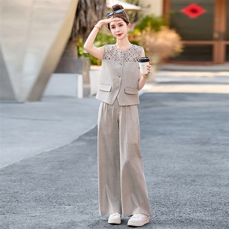 2026年夏季新款时尚镂空领显瘦马甲阔腿裤气质套装女夏季,女装套装/套裙,沁沁公主