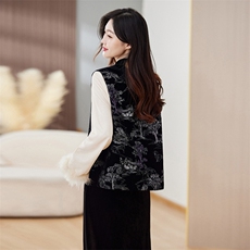 2024年春季新款女装立领复古水墨画显瘦马甲，女装马甲，施恩睿棋
