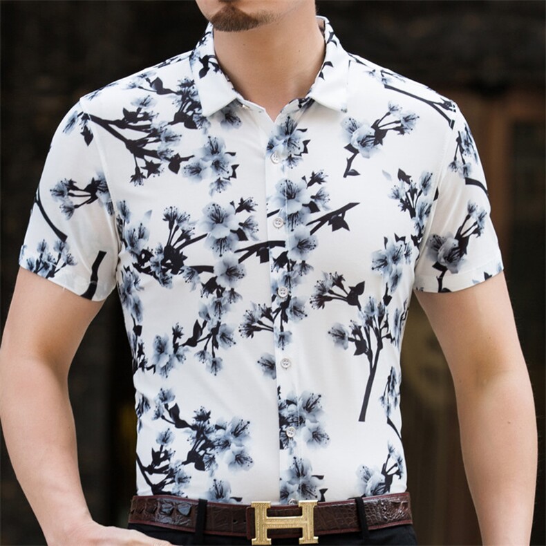 中年男士印花衬衫男长袖夏季季薄款爸爸装商务休闲免烫衬衣,男装衬衫,电商B212（原钱塘6029）