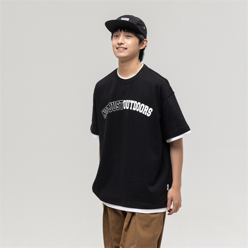 南夏乔装2025夏款纯色假两件胸前字母印花圆领T恤日潮套头半袖男,男装T恤,电商S006（B521）