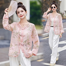 2024年夏季新中式外套提花盘扣袖口长袖短外套，女装短外套，韩宇舍
