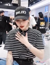 夏季新款欧美时尚条纹短袖T恤，女装T恤，L·H·X