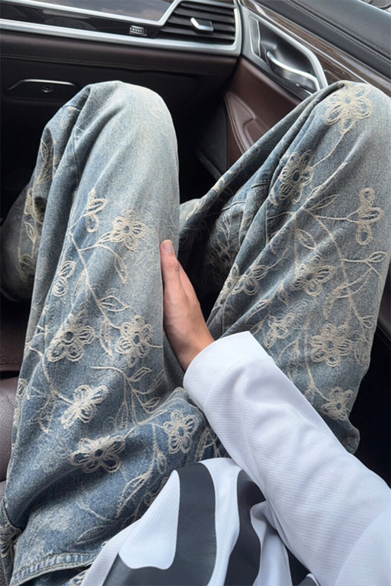 B221美式ins高街宽松提花微喇牛仔裤LK25577-特P45控78,男装牛仔裤,电商B221