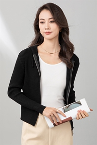 2024秋冬新款连帽拉链针织开衫女修身显瘦软糯亲肤外套百搭图片