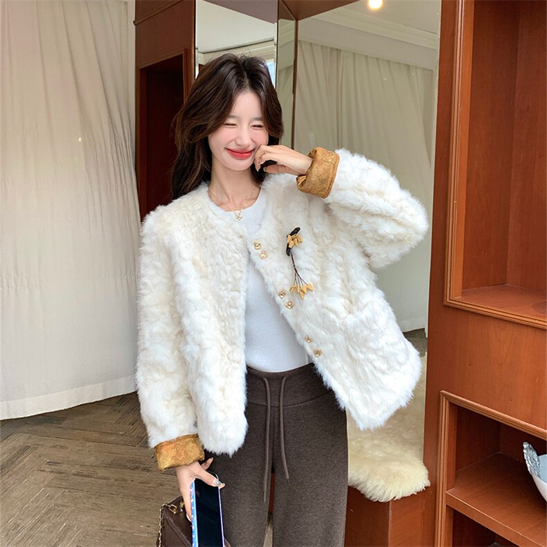 【新品】正反两面穿新中式皮毛一体外套女5155-P215-P318,女装皮草,2C126
