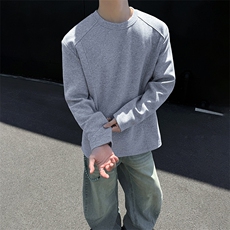 抖音得物品质美式高街重磅曼巴棉结构硬阔boxy版潮牌卫衣长袖T恤，男装T恤，电商A486