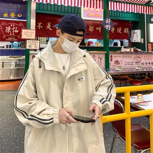 JK6001/P60秋装港风撞色连帽夹克男女宽松大码外套上衣男图片