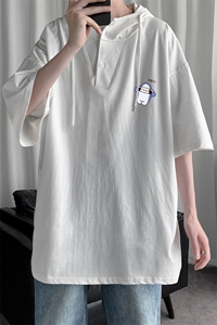 LD54167-P45 连帽短袖t恤男大码胖子带帽五分袖中袖图片