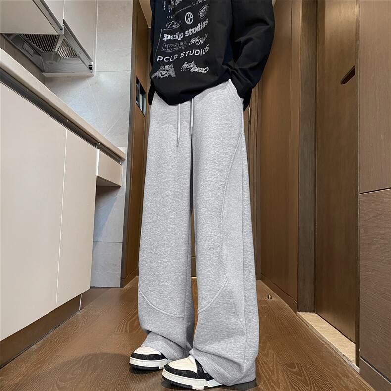 抖音品质美式罗纹拼接设计感宽松直筒卫裤B315-K25340-特p40控78,男装休闲裤,电商B315