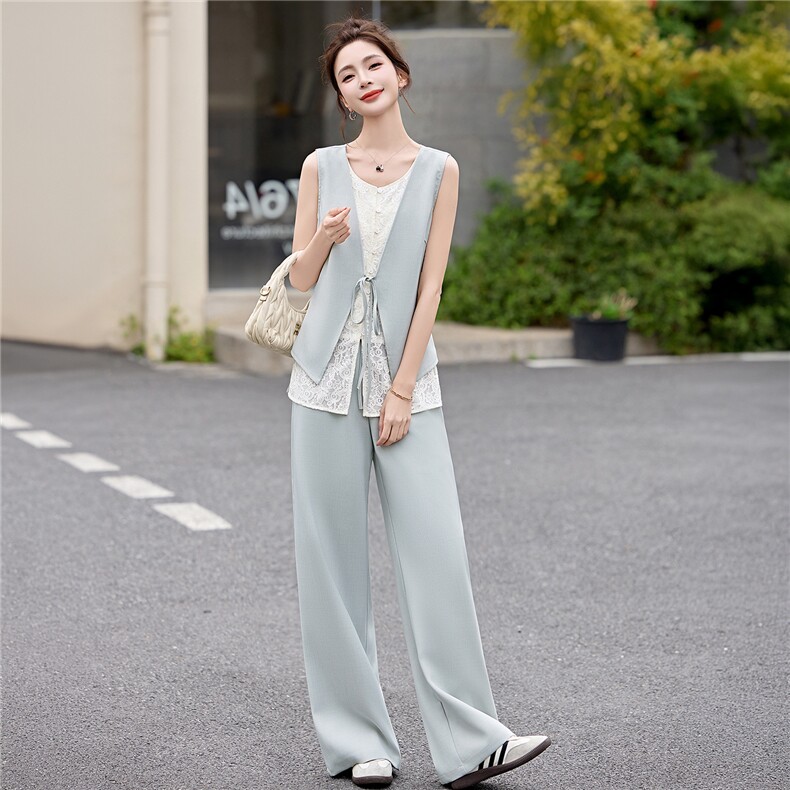 2026年夏季夏季新款女装时尚气质蕾丝拼接两件套,女装套装/套裙,关键词