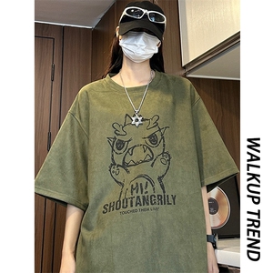 现货主推小恐龙印花麂皮绒短袖t恤男夏X416B-1-DY3022-特P25限39图片