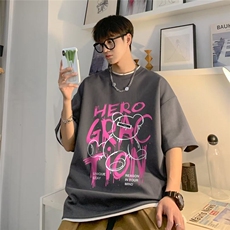 现货字母印花短袖t恤男夏季2025新款潮流复古hiphop五分袖，男装T恤，星座218-1（原230）