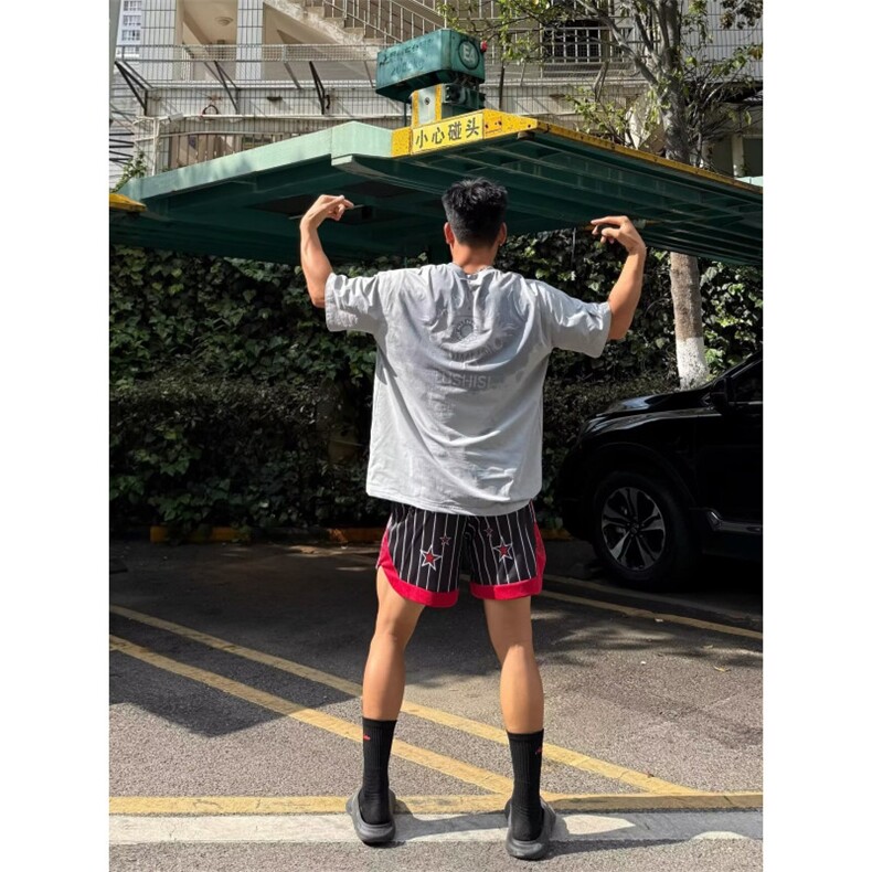 WE1572-P372025美式街头潮流撞色条纹网眼运动短裤,男装牛仔裤,电商B323A